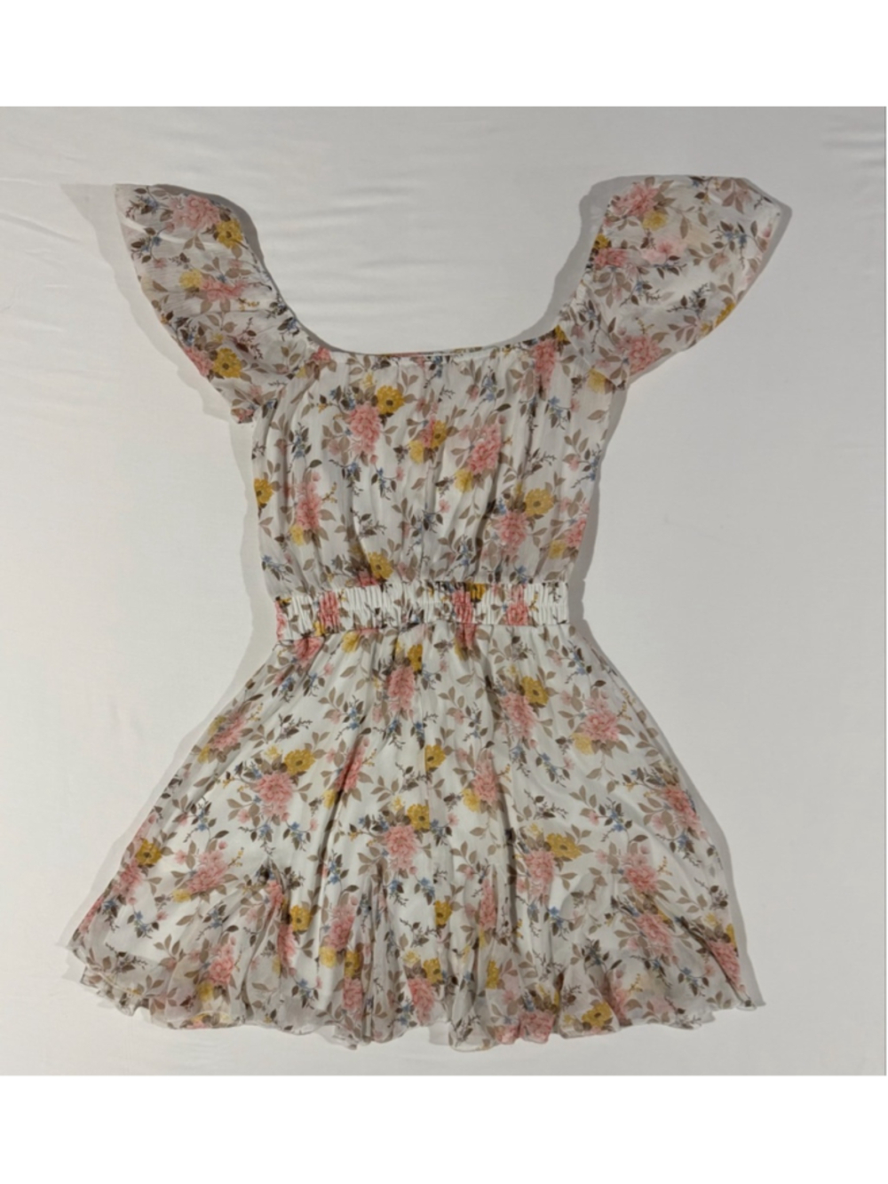 Mi Ami Francesca’s Floral Mini Dress XS Flutter Sleeve Smocked Waist Cottagecore - Picture 9 of 9
